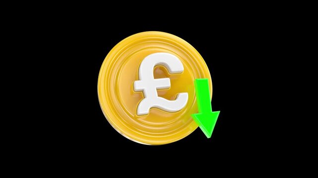 3D pound coin with down arrow