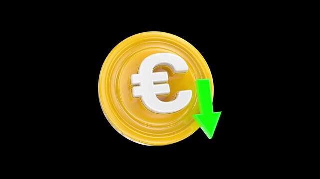 3D euro coin with down arrow