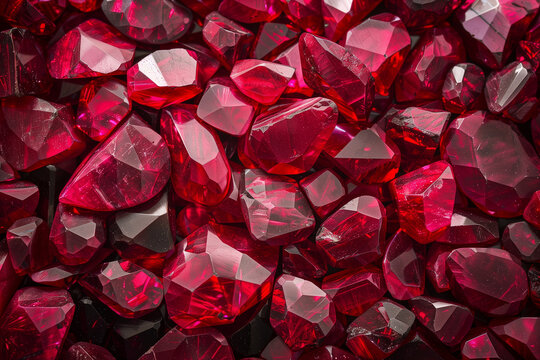 Red ruby gemstones texture background