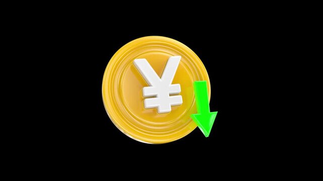 Yen coin with green down arrow