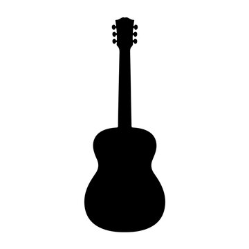 Acoustic guitar silhouette with six-string tuning pegs displayed against a clean white background.