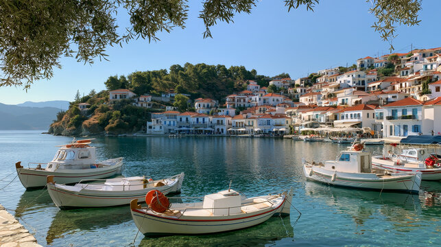 Scenic View of Kokkari Harbor on Samos Island, Greece
