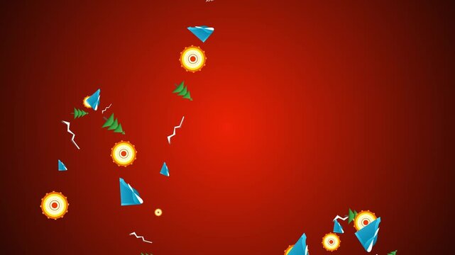 Abstract 2D Animation of Floating Mountain Peaks and Pine Trees