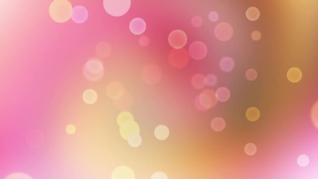 Soft pastel pink, warm gold, and peach fluid gradient wave loop filled with scattered glowing bokeh light dots for romantic video background overlay