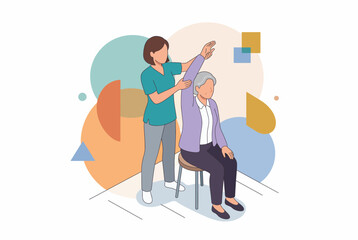 Fototapeta premium Isometric Vector of Professional Caregiver Assisting Elderly Woman