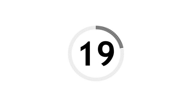 24 seconds circle countdown timer animation from 24 to 0 seconds on transparent background with alpha channel, countdown video