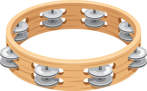 Wooden tambourine with metal jingles isolated on white background