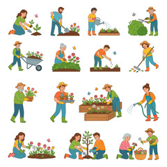 Fototapeta premium People Gardening and Planting Flowers in Spring