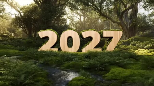 Beautiful woodland with 2027 text and animation design