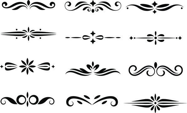 Set of flourish ornaments and decorative swirls Text dividers, wedding. Ornate, fancy elegant page Separators design elements, Ornamental scrolls Border