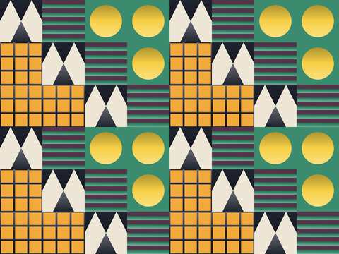 Seamless abstract pattern in maroon, green, yellow - modern gradient geometric background for wallpaper, textile and wrapping paper design