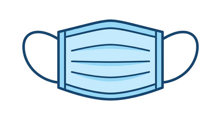 Blue surgical medical face mask icon representing virus protection infection control and health hygiene