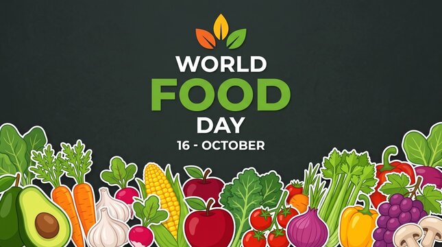 World Food Day colorful fruit and vegetable illustration