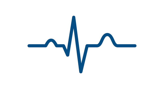 Simple blue heartbeat wave line icon representing ECG monitoring pulse rate and cardiovascular health