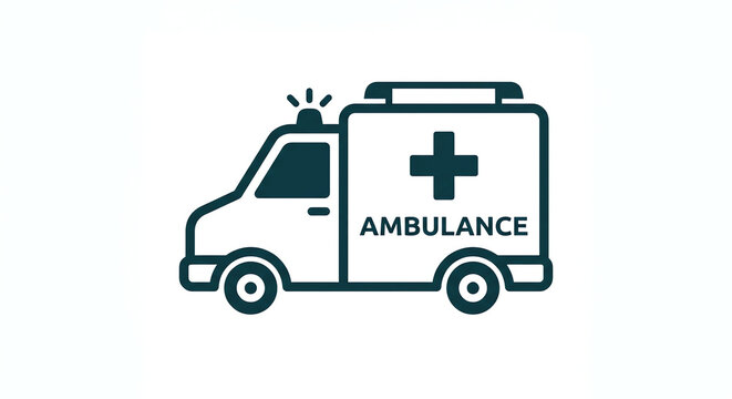 Red and white emergency ambulance vehicle icon with a cross symbol representing urgent medical transport services