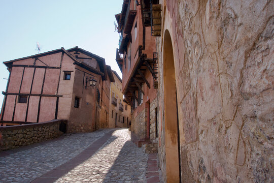 Cobbled lane with timber-framed houses, Albarrac&iacute;n