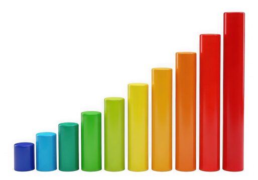 Colorful bar graph chart showing business growth with increasing vertical columns upward isolated on transparent background