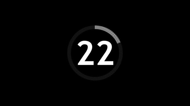 Animated countdown from 27 seconds on a transparent background Animated circle shaped stylish smooth tailed line indicator.