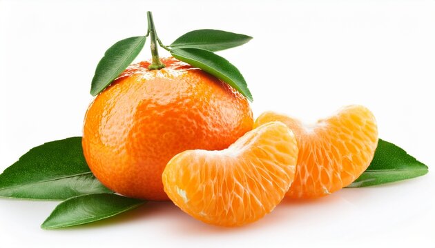 Orange Clementine Or Minneola Tangelo With Slices And Green Leaves Isolated On White Background Tangerine Citrus Fruit