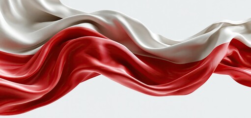 Obraz premium A vibrant Polish flag waves gracefully against a neutral background, symbolizing national pride and unity.