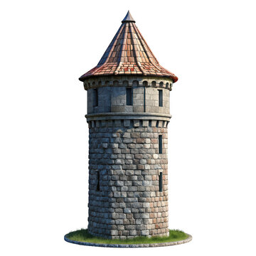 Minimalist white background rendering of a detailed geometric tower structure with stepped isolated ai generated