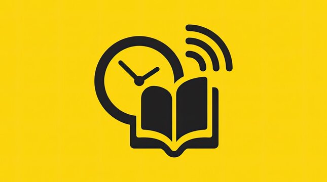 Audiobook and online learning icon on yellow background.