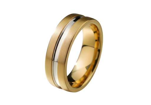 Elegant gold and silver wedding band ring isolated on transparent background, isolated on white background