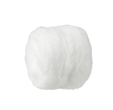 Single fluffy white cotton ball isolated on a clean white background