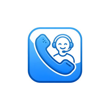 Customer service support and call center vector app icon with telephone and agent headset isolated on white background