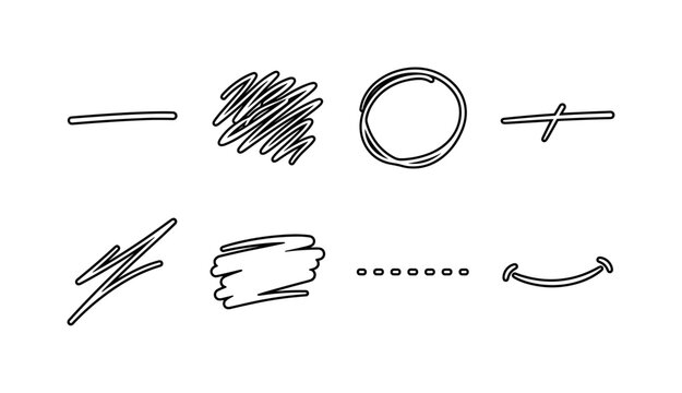 Chalk Underline Elements, line icon set featuring underline, scribble, circle, divider, strike mark, highlight stroke, dotted line and curved accent, covering handwritten notes, blackboard graphics,