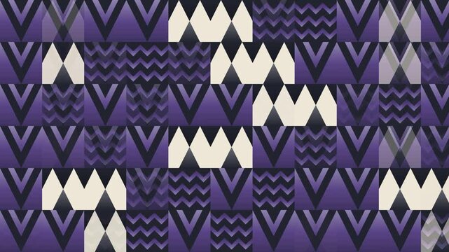 Seamless mirror pattern loop in cream, black, purple - modern animated 4K motion background for video editing, social media and presentation
