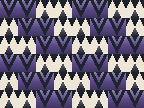 Seamless mirror pattern in cream, black, purple - modern gradient geometric background for wallpaper, textile and wrapping paper design