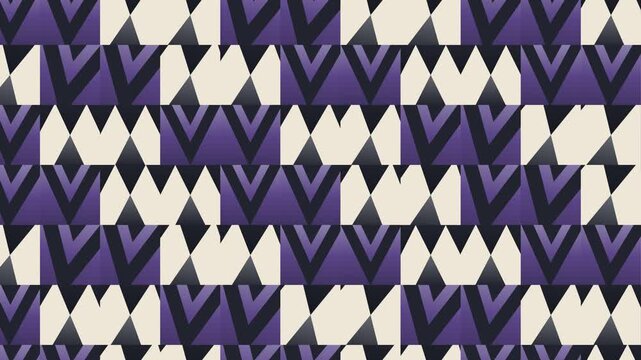 Seamless mirror pattern loop in cream, black, purple - minimalist animated 4K motion background for video editing, social media and presentation