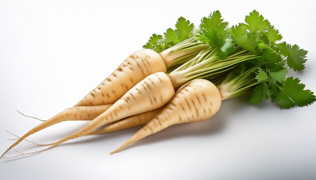 Fresh Organic Parsnip Root Vegetable With Green Tops Isolated Eat Raw Food On Transparent Background