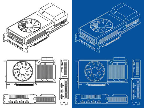 GPU Blueprint Technical Line Art Drawing