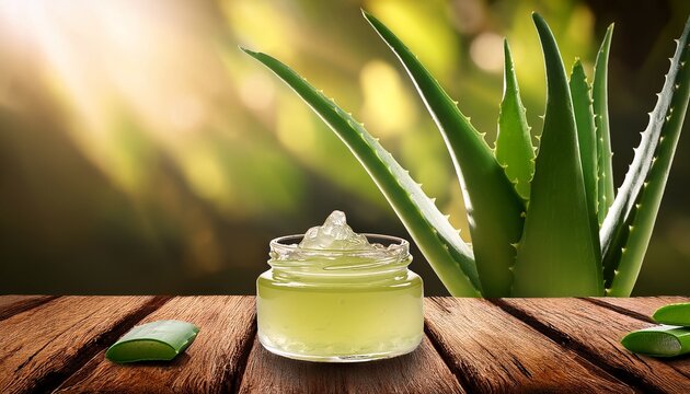 Aloe Vera Gel And Plant On Wood