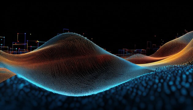 Abstract Flowing Voxel Particles Forming A Digital Wave With Dynamic Dispersion On Transparent Background