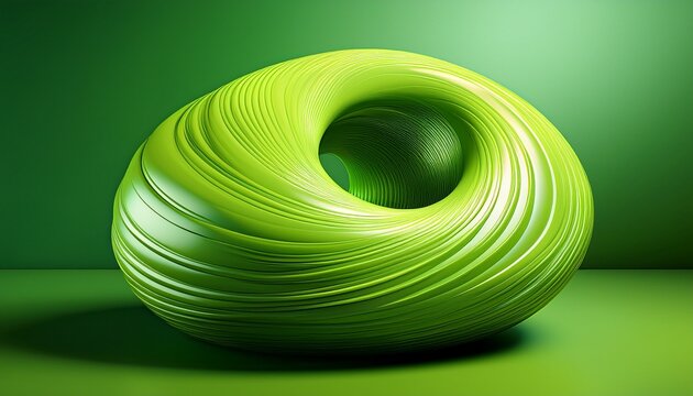 A D Render Of A Glossy Lime Green Torus Against A Matching Green Gradient Backdrop Casting A Subtle Shadow