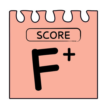 F Plus Score Notepad Grade Rating Sticky Note Hand Drawn F+ Mark Excellent Education Assessment School Academic Performance Evaluation Report Card Flat Vector Transparent Background Illustration