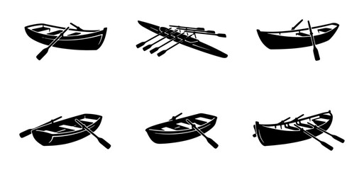 Rowboat Vector Icons, Rowing Boat Set, Nautical Vessel Illustrations, Watercraft Collection © Farzana
