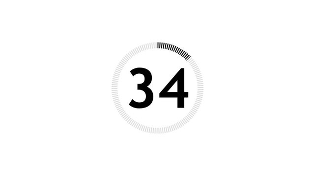 Black circle countdown one minute animation from 39 to 0 seconds. Modern flat design with animation on white background.