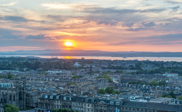 Edinburgh, Sunset Looking Down on the City From Calton Hill