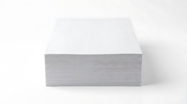 Front view of a thick stack of blank white paper sheets isolated on white with clean copy space for office and printing concepts