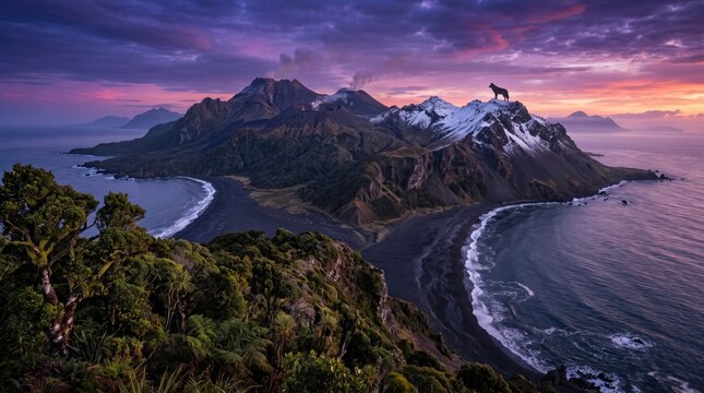 Coastal mountain landscape at sunset - scenic nature landscape photography