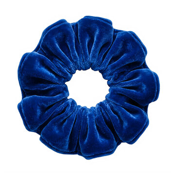 A blue velvet hair scrunchie accessory isolated on transparent background