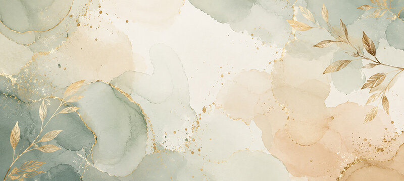 Elegant Pastel Watercolor Background With Gold Foliage