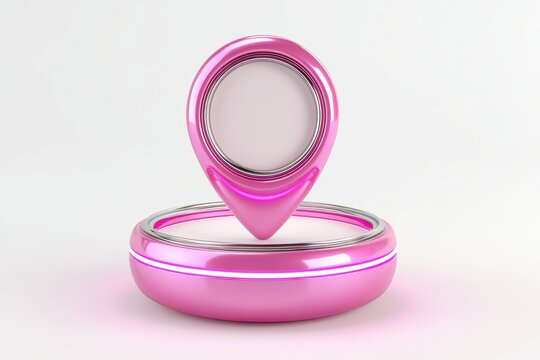 Pink Location Pin Symbol: A sleek, metallic pink location pin marker is positioned above a circular base, signifying a point of interest or a destination.