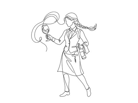 Woman adventurer with sword illustration - continuous line art illustration