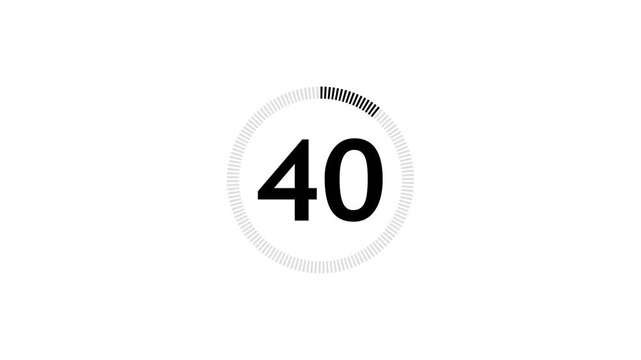 Black circle countdown one minute animation from 45 to 0 seconds. Modern flat design with animation on dark white background.