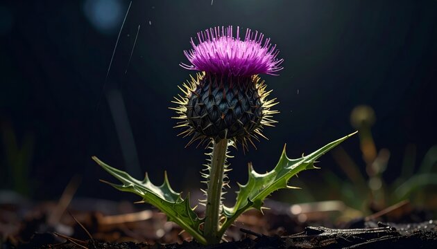 Close-up of a Thistle Flower with Purple Bloom in Nature.